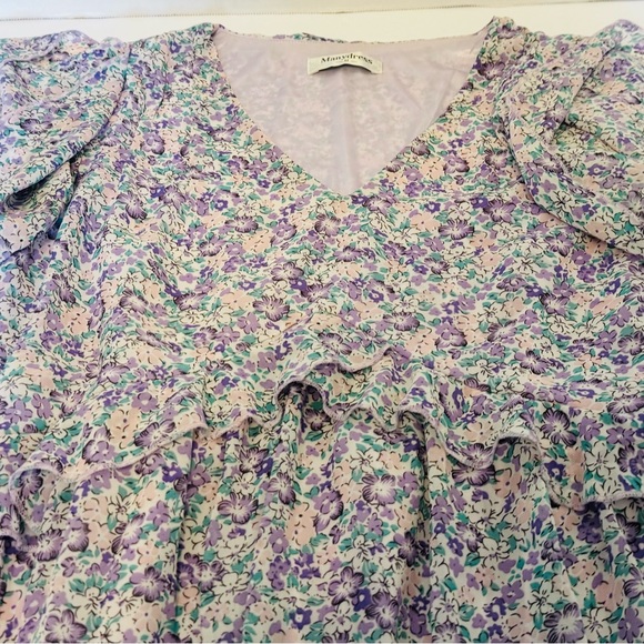 Manydress Lavender Floral Print Casual Mini Boho Ruffle Swing Dress Lined Medium - Picture 6 of 16